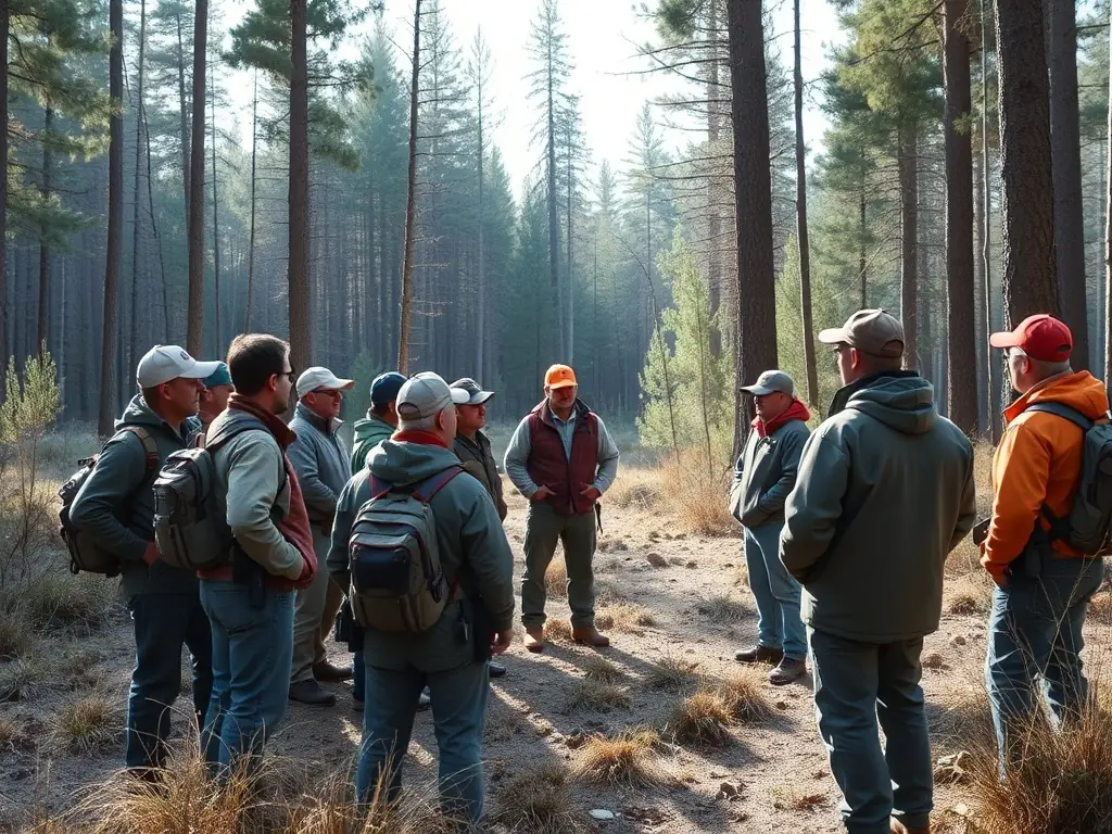 A photograph depicting ACCA members participating in a guided hunting education program in a natural setting, emphasizing responsible hunting practices and safety.