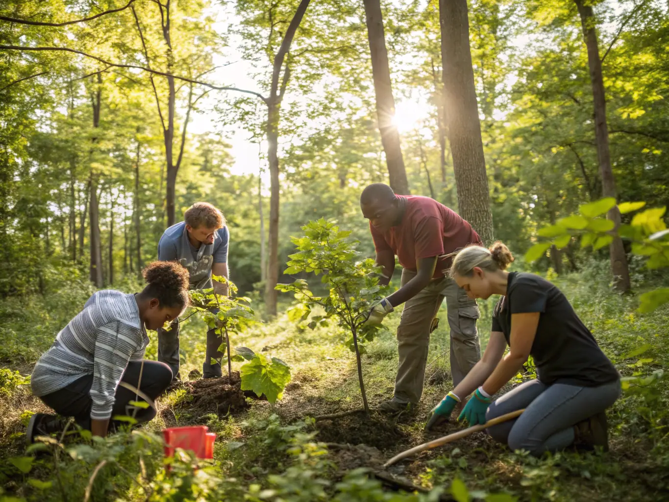 ACCA members conducting a forest cleanup activity, removing debris and invasive plants to improve the health and biodiversity of the local forest ecosystem.