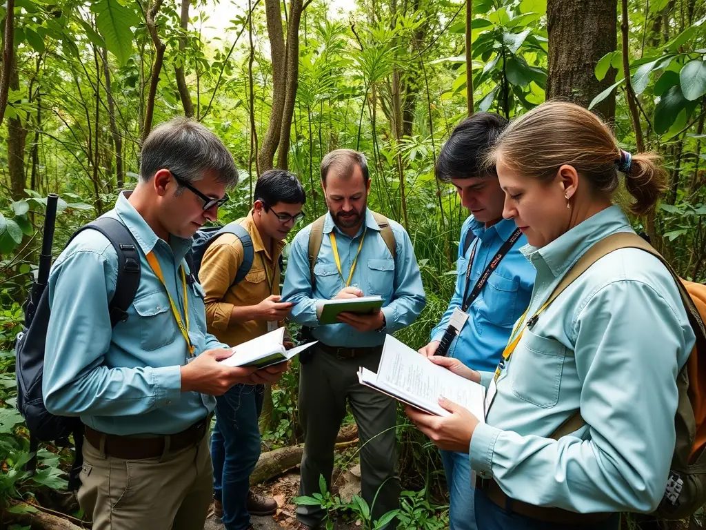 A photograph of ACCA members conducting a wildlife survey, collecting data on local species populations and their habitats.