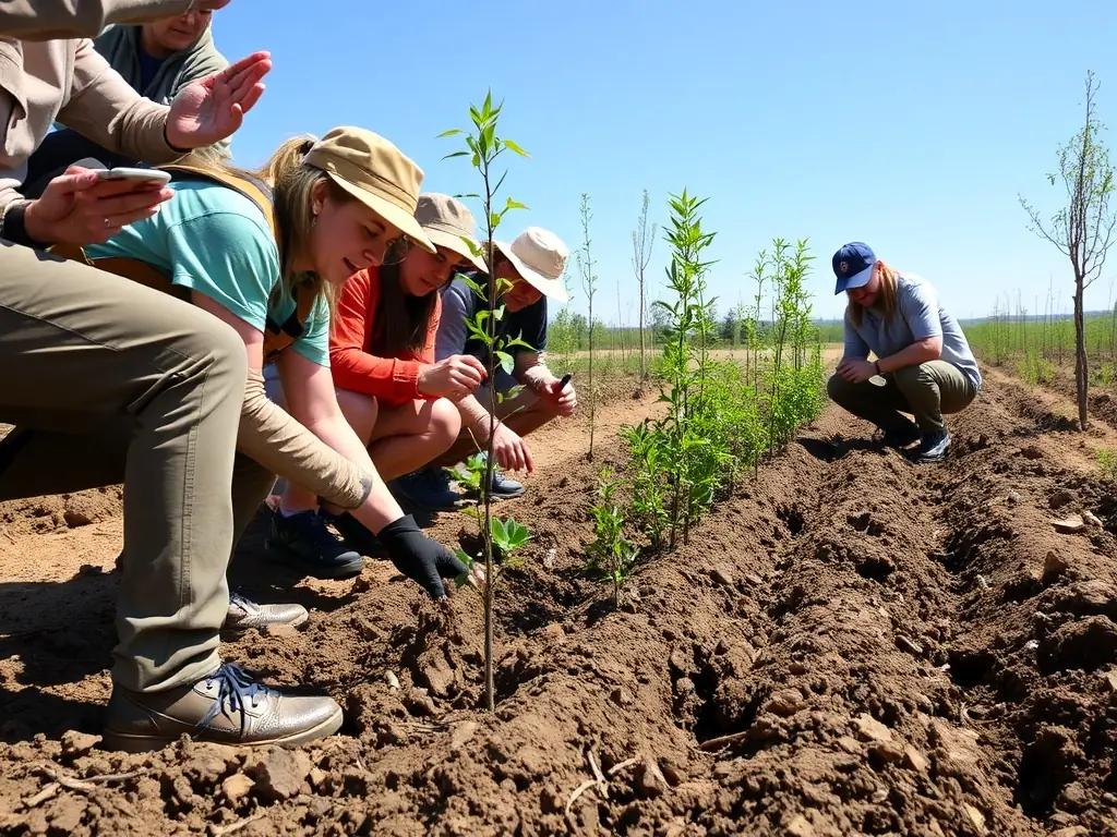 A photograph showcasing ACCA members working together on a habitat restoration project, planting native trees and shrubs to enhance biodiversity.