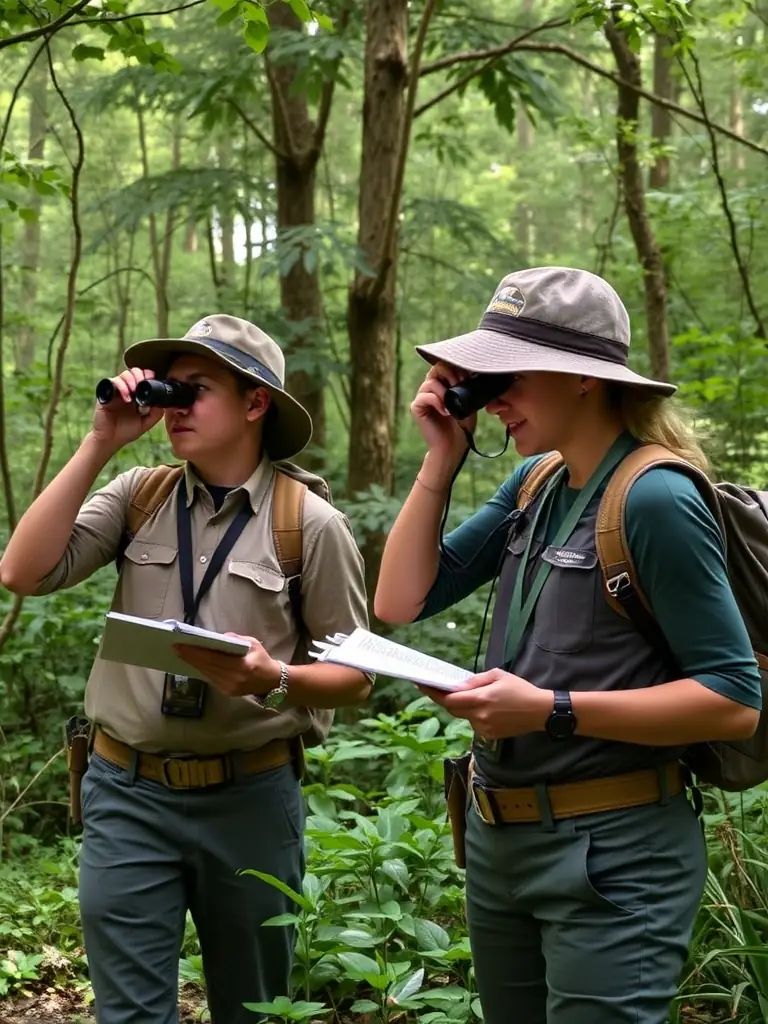 An image showcasing ACCA members conducting a wildlife census, collecting data on local animal populations in a natural setting.