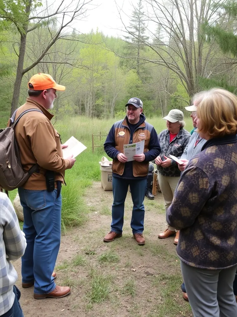 A photograph depicting a group of ACCA members participating in a controlled hunt, focusing on ethical hunting practices and species regulation in the La Genétouze area.
